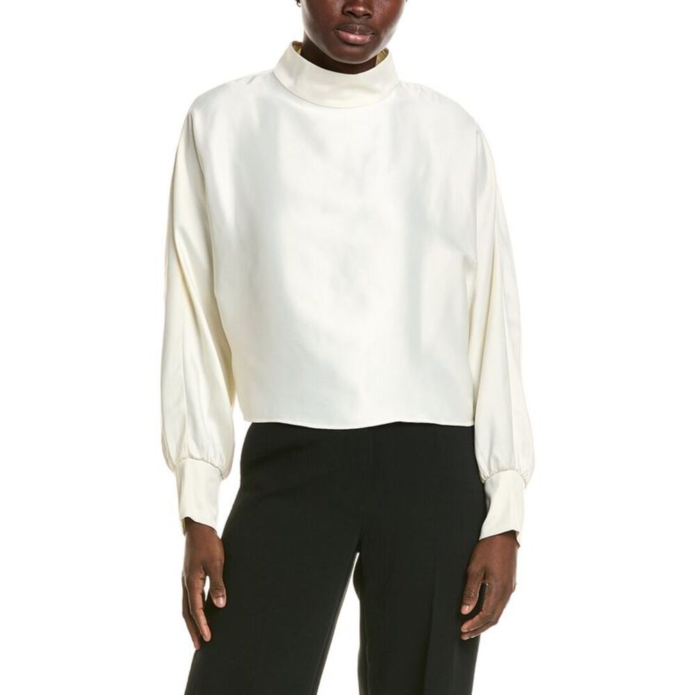 Halston Womens  Satin Mock Neck Blouse